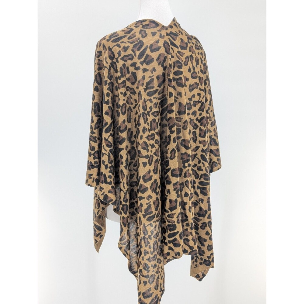 Saks Fifth Avenue Black Label Leopard Boho Lightweight Old Money Poncho One Size - Picture 3 of 5